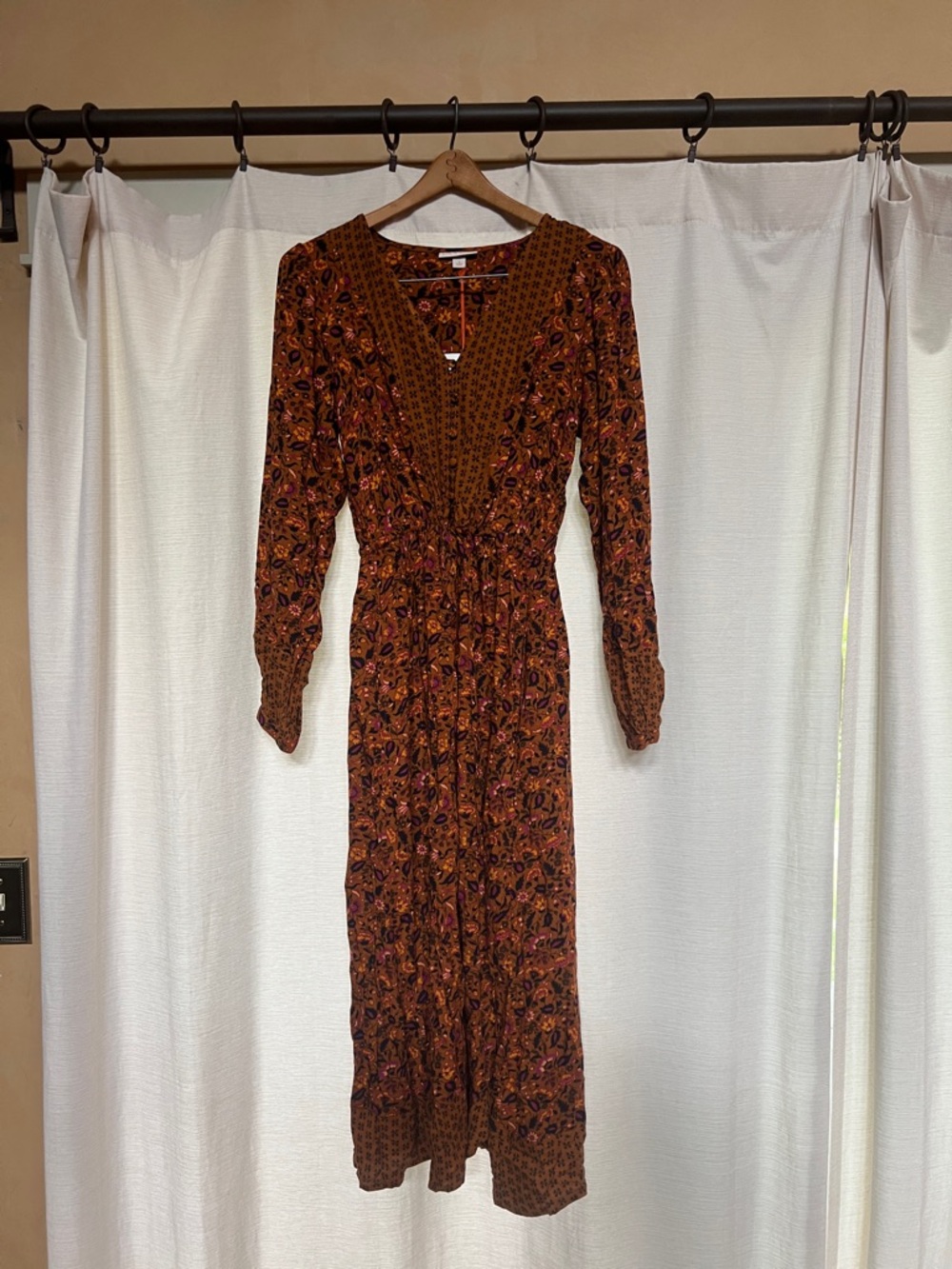 Knox Rose Rust Floral Long Sleeve Maxi Dress